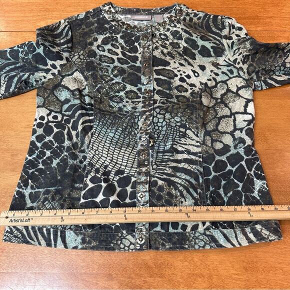 Chico's Womens Size 1 US 8 M Button Up Animal Print Jacket Top Bold Career Work - Picture 11 of 13